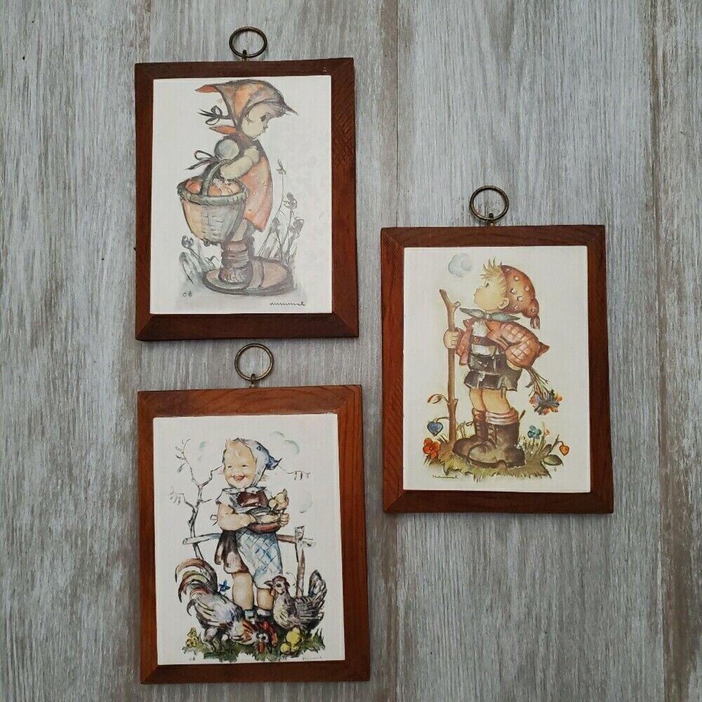 Vintage Hummel Wood Wall Plaques Pictures Signed Set of 3
